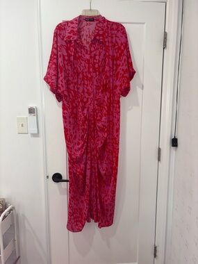 SHEIN Red and Pink Printed Button-Up Dress